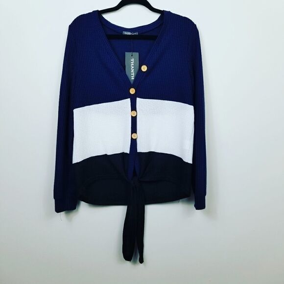 NWT THANTH Button Down Sweater. Blue & White M#026 - Picture 2 of 7